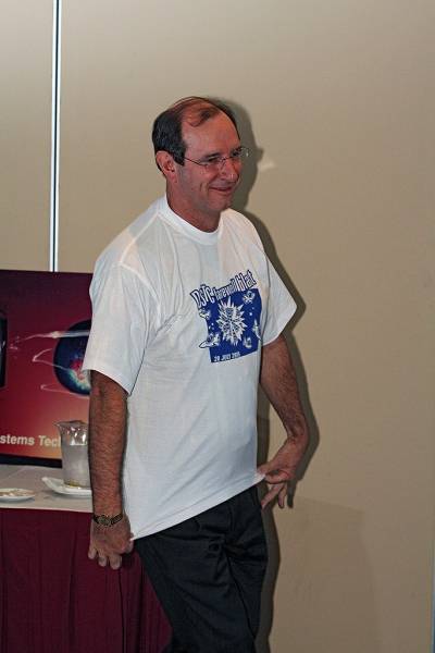 Mark Gibson, still strutting his stuff in a DSTC Farewell T-Shirt,  | DSTC Farewell Symposium, 28 July 2005  | 
