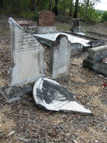 George EATON  | 15 Jan 1899  | aged 64  |   | wife  | Elizabeth  | 18 Mar 1917  | aged 88  |   | Albany Creek Cemetery, Pine Rivers  |   |   | 