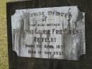Ernestine Louise Friedericke REHFELDT, mother,
born 5 April 1857 died 1 Oct 1933;
Alberton Cemetery, Gold Coast City