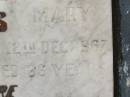 Henry MASTERS,
died 15 Oct 1949 aged 80 years;
Amelia Mary MASTERS,
died 12 Dec 1967 aged 96 years;
Appletree Creek cemetery, Isis Shire