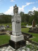 Jane Ellen,
wife of Jos. KINGSTON,
died 5 May 1924 aged 65 years;
Joseph KINGSTON,
died 1946 aged 92 years;
Appletree Creek cemetery, Isis Shire