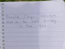 Donald Clay CALDER,
husband,
father of Donna,
died 2 Nov 1960, his 29th birthday;
Appletree Creek cemetery, Isis Shire