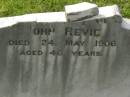 John REVIE,
died 24 May 1906 aged 46 years;
Appletree Creek cemetery, Isis Shire