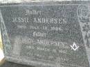 Jessie ANDERSEN,
mother,
died 13 July 1926;
Rudy ANDERSEN,
father,
died 15 March 1961;
Appletree Creek cemetery, Isis Shire