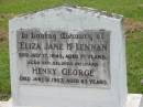 Eliza Jane MCLENNAN,
died 17 July 1948 aged 71 years;
Henry George,
husband,
died 12 June 1957 aged 83 years;
Appletree Creek cemetery, Isis Shire