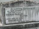 Thomas Richard OLIVER,
husband father,
died 7 Aug 1966 aged 40 years;
Appletree Creek cemetery, Isis Shire