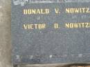 Donald V. NOWITZKE,
9-10-1936 - 5-10-1951;
Victor O. NOWITZKE,
25-5-1906 - 14-6-1980;
Appletree Creek cemetery, Isis Shire