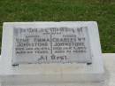 Rene Emma JOHNSTONE,
mother,
died 25 Jan 1943 aged 64 years;
Charles Wm JOHNSTONE,
father,
died 3 June 1943 aged 70 years;
Appletree Creek cemetery, Isis Shire