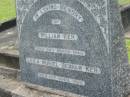 William KER,
died 30 March 1945;
Leila Muriel Denham KR,
died 14 April 1950;
Appletree Creek cemetery, Isis Shire