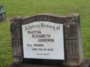Martha Elizabeth GOODWIN (nee WILDASH),
died 28 Feb 1945;
Appletree Creek cemetery, Isis Shire