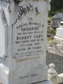 Catherine,
wife of Robert GANT,
died 2 June 1913 aged 56 years;
Robert GANT,
died 24 May 1926 aged 74 years;
Appletree Creek cemetery, Isis Shire
