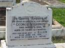 George MCGIBBON,
husband father,
died 8 March 1956 aged 72 years 11 months;
Ellen,
mother,
died 24 June 1986 aged 97 years 6 months;
Appletree Creek cemetery, Isis Shire
