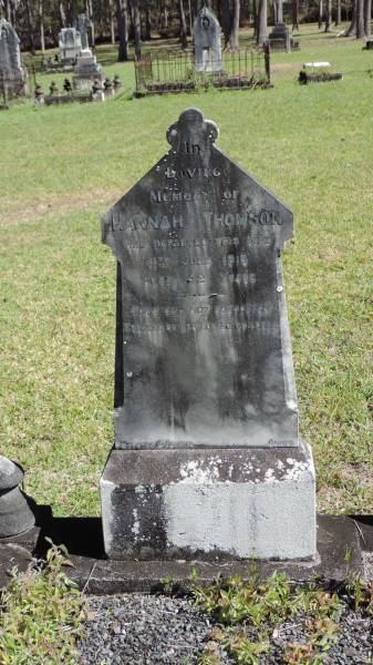 Hannah THOMSON  | d: 11 Jun 1915 aged 42  |   | Atherton Pioneer Cemetery (Samuel Dansie Park)  |   |   | 