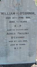 William M OCONNOR
d: 15 Jun 1920 aged 74
wife:
Agnes Paulina OCONNOR
d: 5 Aug 1945 aged 84
Aubigny Catholic Cemetery, Jondaryan