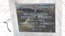 Patrick OBRIEN
b: 1876
d: 1931
Margaret OBRIEN
b: 1882
d: 1958
Aubigny Catholic Cemetery, Jondaryan