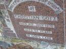 Christian GOTZ,
died 4 July 1970 aged 65 years;
Bergen Djuan cemetery, Crows Nest Shire