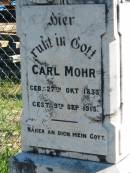 
Carl MOHR
geb 27 Okt 1833
gest 9 Sep 1915

Bethania (Lutheran) Bethania, Gold Coast
