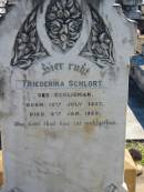 
Friederika SCHLORT
(geb SCHLIEMAN)
B: 13 Jul 1837
D:  6 Jan 1920

Bethania (Lutheran) Bethania, Gold Coast
