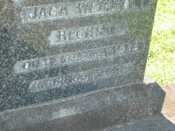 Jack Weinholt BECKETT,  | husband father,  | died 30 July 1959 aged 63 years;  | Blackbutt-Benarkin cemetery, South Burnett Region  | 