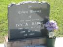 Ivy A. BADKE,
mother,
died 16 May 1992 aged 86 years;
Blackbutt-Benarkin cemetery, South Burnett Region