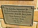 Richard David BELSON,
husband father,
died 4 May 1983 aged 58 years;
Bribie Island Memorial Gardens, Caboolture Shire