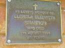 Llewela Elizabeth SHANNON,
died 11 Aug 1994 aged 83 years;
Bribie Island Memorial Gardens, Caboolture Shire