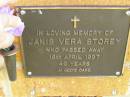 Janis Vera STOREY,
died 18 April 1997 aged 49 years;
Bribie Island Memorial Gardens, Caboolture Shire