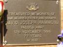 David Joseph HAMMOND,
father grampie,
died 12 Nov 1996 aged 77 years;
Bribie Island Memorial Gardens, Caboolture Shire