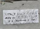 Francis Robert DAVIS,
died 10 Aug 1928 aged 83 years;
Maria Fanny DAVIS,
died 19 June 1943;
Francis Kearsey DAVIS, eldest son,
died 17 Oct 1965 aged 77 years;
Malcolm Burton DAVIS, second son,
died 9 May 1967 aged 76 years;
Hugh Bolton DAVIS,
1893 - 1973;
Lorna Dowse DAVIS, wife of Malcolm DAVIS,
2-5-1908 - 12-9-2003;
Leonard Adams DAVIS,
died 16-6-1962;
Nancy Lucy DAVIS, wife of Leonard A. DAVIS,
18-2-1908 - 8-8-1991;
Brookfield Cemetery, Brisbane