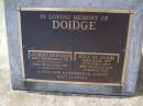 Albert Edward DOIDGE,
born Birmingham UK 10 Aug 1906
died Melbourne VIC 23 March 1973;
Nina St Clair DOIDGE,
born Kiata VIC 10 Oct 1904
died Brisbane QLD 19 March 2002;
Brookfield Cemetery, Brisbane