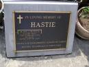 Mary Ursula HASTIE,
died 23 Feb 2004 aged 78 years,
wife of Alan;
Brookfield Cemetery, Brisbane