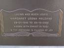 Margaret Leona HALDANE,
29-01-1916 - 30-10-2002;
Brookfield Cemetery, Brisbane