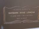 Barbara Anne LEWENA,
5 June 1936 - 28 June 2003;
Brookfield Cemetery, Brisbane