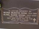 George Arlington GOOMA,
1918 - 1985;
Muriel Elaine GOOMA,
1922 - 2004;
Brookfield Cemetery, Brisbane