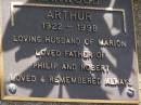 Arthur HARWOOD,
1922 - 1998,
husband of Marion,
father of Philip & Robert;
Brookfield Cemetery, Brisbane