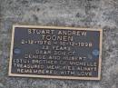 Stuart (Stu) Andrew TOONEN,
2-12-1976 - 16-12-1998 aged 22 years,
son of Denise & Hubert,
brother of Michelle;
Brookfield Cemetery, Brisbane