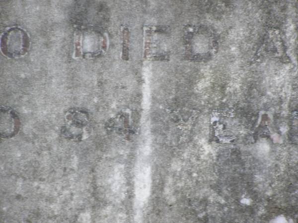 William NUTLEY,  | died 11 Oct 1884 aged 78? years;  | Hannah, wife,  | died 11 April 1894 aged 84 years & 9 months;  | Brookfield Cemetery, Brisbane  | 