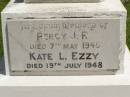 Percy J.R. EZZY,
died 7 May 1945;
Kate L. EZZY,
died 19 July 1948;
Brooweena St Marys Anglican cemetery, Woocoo Shire