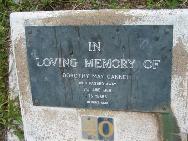 Dorothy May CANNELL,  | died 7 June 1969 aged 73 years;  | Caboonbah Church Cemetery, Esk Shire  | 