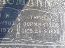 Herman W. NAUMANN,
born 15-2-1903 died 5-8-1977;
Theresa NAUMANN,
born 5-4-1903 died 26-9-1972;
Caffey Cemetery, Gatton Shire