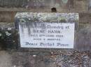 Irene HAHN,
died 12 June 1920 aged 2 months;
Caffey Cemetery, Gatton Shire
