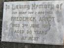 Frederick ARNDT, son brother,
died 3 June 1967 aged 30 years;
Caffey Cemetery, Gatton Shire