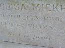 Anne Louisa MICKHOLZ,
died 9 July 1915 aged 86 years;
Caffey Cemetery, Gatton Shire