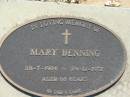 Mary DENNING,
20-7-1904 - 29-12-1972 aged 68 years;
Canungra Cemetery, Beaudesert Shire