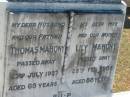 Thomas MAHONY,
husband father,
died 23 July 1957 aged 68 years;
Lily MAHONY,
wife mother,
died 28 Feb 1985 aged 88 years;
Canungra Cemetery, Beaudesert Shire