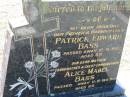 Patrick Edward BASS,
husband father grandfather,
died 17-5-1987 aged 68;
Alice Mabel BASS,
mother grandmother great-grandmother,
died 11-6-1987 aged 85;
Canungra Cemetery, Beaudesert Shire