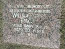 William Rupert PAGE, father grandfather,
died 18-2-75 aged 80 years;
Canungra Cemetery, Beaudesert Shire
