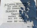 Honora Elsie SMITH, mother grandmother,
died 5 Oct 1986 aged 80 years;
Canungra Cemetery, Beaudesert Shire