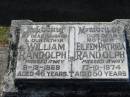 William RANDOLPH, husband father,
died 8-12-1968 aged 46 years;
Eileen Patrica RANDOLPH, mother,
died 17-10-1974 aged 50 years;
Canungra Cemetery, Beaudesert Shire