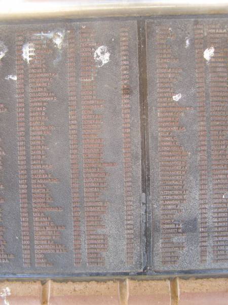 ?? E 1?  | CRAINE M ???  | CRES??E? G ???  | CRIPPS ? 1959  | CROSS??? 1956  | CROWE J 1934  | CROWE J 1961  | CROWE N 1952  | CROWE T 1959  | CROWHURST K J 1958  | CROWTHER 1880?  | CULAMIRE F 1933?  | CULLEN T 1939  | CULLOTON J L 1955  | CUNNINGHAM D 1904  | CURRIE W 1899  | CUTAN D 1905  | DAVEY D 19?1  | DAVEY P 1965  | DAVID H 1959  | DAVIDSON ?C 1962  | DAVIES M M 1928  | DAVIS A 1979  | DAVIS h 1910  | DAVIS P G 1957  | DAVIS P 1956  | DAVIS W 1975  | DAVY H 1970  | DAWS H H G 1893?  | DAY P g 1904?  | DAZZLER ? 1897  | DEAGUIAR N F ? 1971  | DEAN A 1957  | DEATTA I? 1950  | DeBONI A 1969  | DeBONI O C 1966  | DeBONI L 1945  | DeCONDEIEAD 1934  | DEE N 1967  | DELANA F 1920  | DELANEY C 1924  | DELLABELLA M D 1949?  | DEMPSTER J H 1922  | DEVENISH W M 1969  | DEVINE F J 1959  | DICKERSON A P 1960  | DICKERSON M A C 1974  | DIDO 1965?  | DINAH 1937  | DINES HA 1925  |   | DINGO L 1965  | DING M 1930  | DOLA ? 1961  | DOCWRA 1950  | DODD A 1959  | DODD N 1960  | DODD N 1961  | DODD L 1963  | DODD M 1971  | DODD R 1962  | DODD L 1972  | DODD T 1967  | DODD T 1917  | DODD T 1972  | DODD V 1958  | DOHERTY N 1902  | DONOVAN C 1905  | DORA 1953  | DOREY J A 1950  | DOREY H L ???  | DOROTHY 1948  | DOROTHY 1916  | DOUR A L 1937?  | DOUGLAS ? 1928  | DOWNER A 1914  | DOWNER I 1908  | DOWNER P 1918  | DOWNER T 1920  | DOWNEYLESNE P 1967  | DRAGE E D 1940  | DRUMMOND A ????  | DUDLEY SH 1955  | DUNBAR H C 1938  | DUNCAN C 1916  | DUNN MA 1931  | DUNN W 1930  | DUNNIECE J 1974  | DURACK B ? 1917  | DURRAND L 1907  | EAGLE L 1881  | EARLEY C 1940  | E??AHIN B 1911  | EDNA 1943  | EDWARDS ? 1920  | EDWARDS F 1902  | EDWARDS N 1939  | EGAN L 1920  | EGAN G E 1925  | EGAN J ? ????  |   | EGAN L 1968?  | EGAN L 1956  | E?HO?? ???2  | ELIZA 1911  | ELL? O 1954?  | ELLIS ? 1911  | ELLIS W 1921  | ELPHICH P 1972  | ELSIE 1896  | ENGLES ??? 1967?  | EURNL?ES N 1961  | EVANS D S 1931  | EVANS F 1925  | FAGAN ? 1926  | FALVEY N 1954  | FANE F? 1955  | FANE M ? 1921  | FARDU?AR?OL W G 1951  | FARRAR C C W 1912  | FARREL W 1918  | FARROW N 1959  | FAUCHNER A F 1922  | FELIX J 1945  | FENNEL C 1950  | FENNEL C 1936  | FERGUSON H 1926  | FERNANDEZ A ? 1951  | FERNANDEZ C ? ????  | FERNANDEZ H 1958  | FERNANDEZ J ? 1923  | FERNANDEZ M J 1964  | FERNANDEZ  N 1924  | FITZGERALD J 1943  | FITZPATRICK A 1910  | FITZPATRICK J B 1887  | FITZPATRICK T 1925  | FLANAGAN ? ? 1971  | FLEMING 1909  | FOGARTY L 1961  | FOLEY 1969  | FONG G 1898  | FORBES A J 1954  | FORREST M 1937  | FORRESTER R 1924  | FORD 1931  | FORNAUGH? 1965  | FORNAUGH? 1879  | FOTH A C 1878  | FORA? C D 1926  | FORA? 1946  |   | Carnarvon Pioneer Cemetery  | 